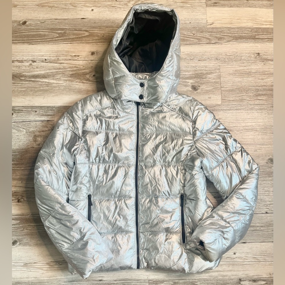 MARC NEW YORK Silver Metallic Puffer Jacket Size NWOT
